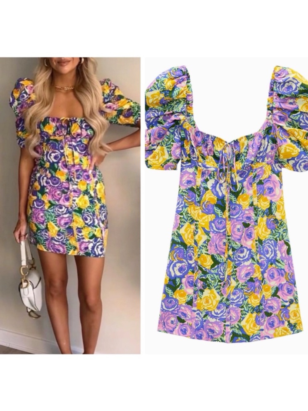 ZARA floral print corset style dress with puff sleeves - Picture 4 of 11